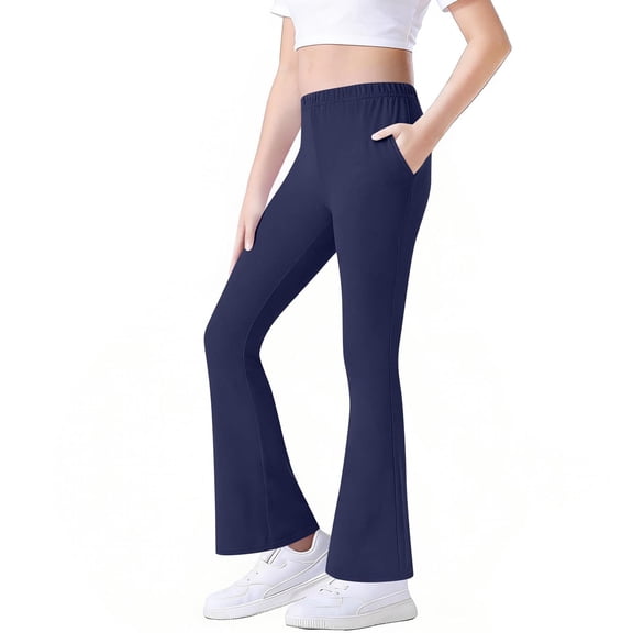 Dwellite Girls Flare Leggings School Uniform Pants for Girls Bell Bottoms for Kids 4-16 Years Navy 160