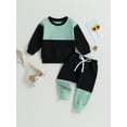 thumbnail image 2 of Cenuakty Toddler Boys Fall Outfits Contrast Color Crew Neck Long Sleeve Sweatshirts and Elastic Waist Long Pants 2Pcs Clothes Set, 2 of 8
