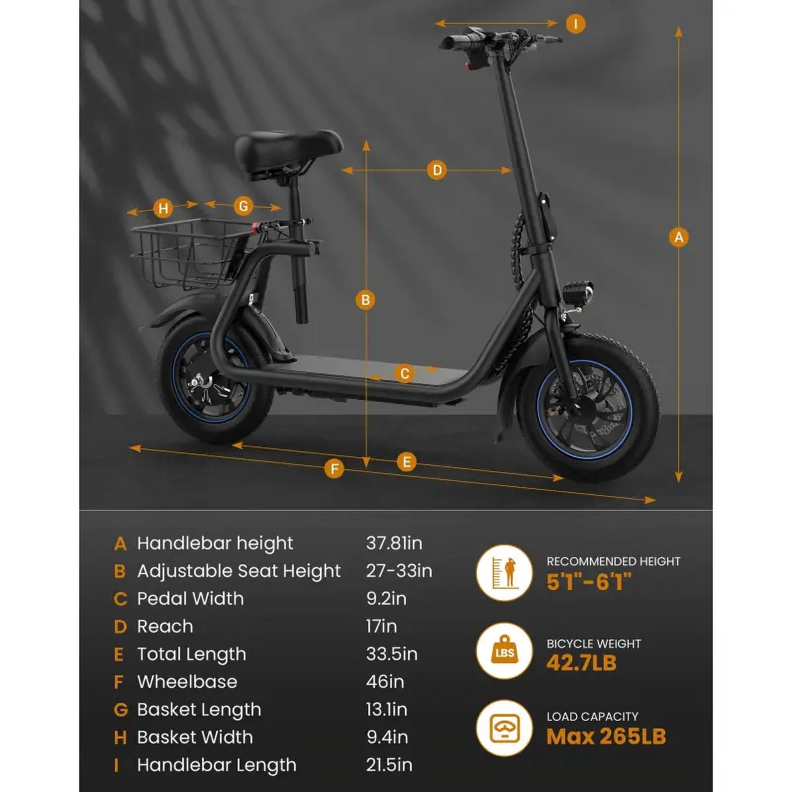 KEESTP 12" 450W Electric Bike with Basket 15.5MPH 21 Miles Electric Bicycle Conversion Kits