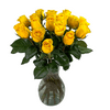 18 Yellow Roses by Arabella Bouquets with Free Hand-Blown Glass Vase (Fresh-Cut Flowers, Yellow)