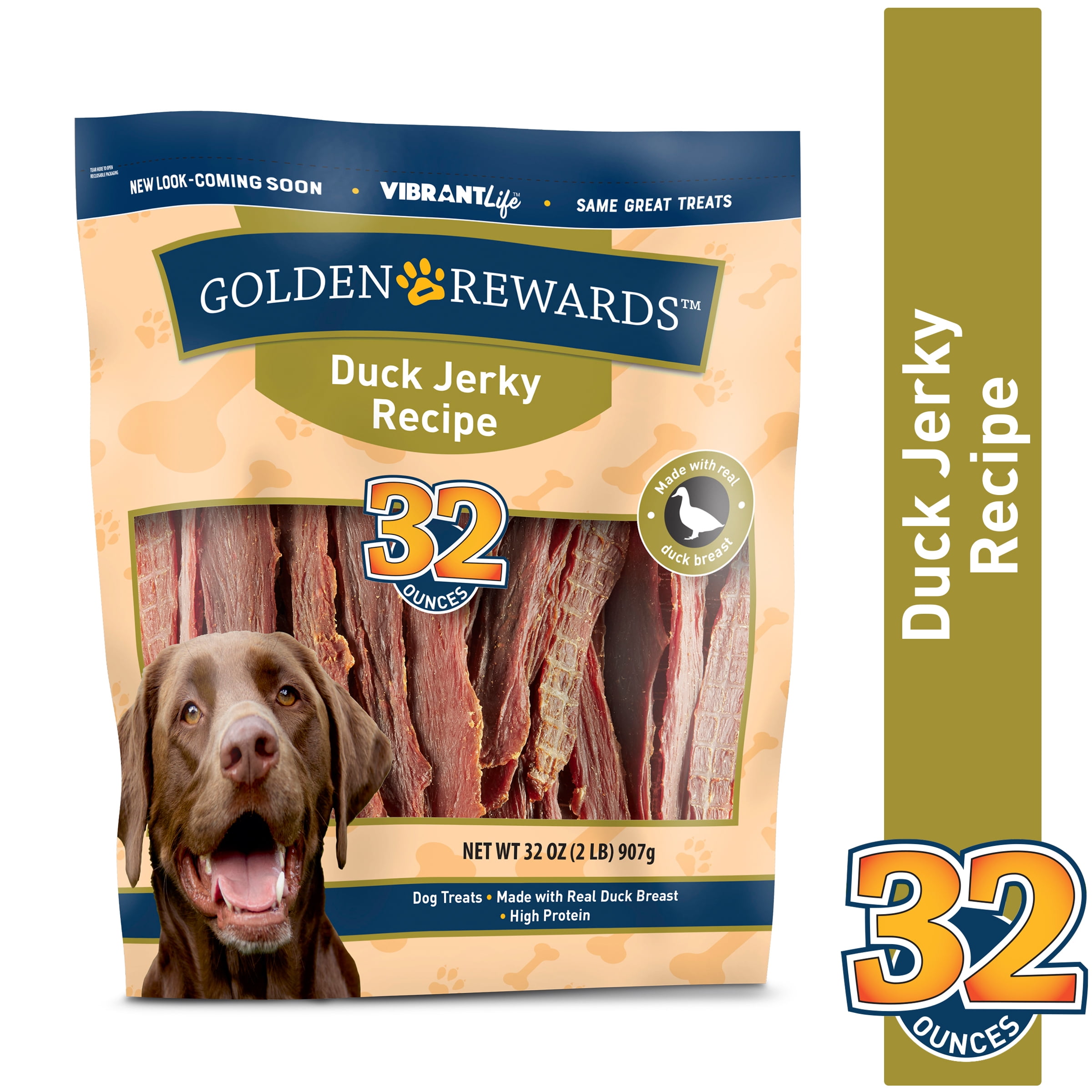 Golden Rewards Jerky Recipe Dog Treats, Duck, 32 oz, High Protein