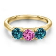 thumbnail image 3 of Gem Stone King 10K Yellow Gold Pink Created Sapphire and London Blue Topaz Engagement Ring for Women | 1.95 Cttw | Round 5MM | Gemstone September Birthstone | Size 5, 3 of 6