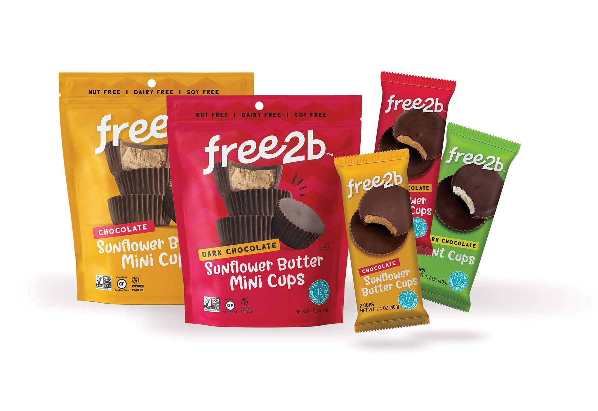 (Pack of 12) Free2b Dark Chocolate Sunflower Butter Sun Cups, 2 cups - 1.4 oz