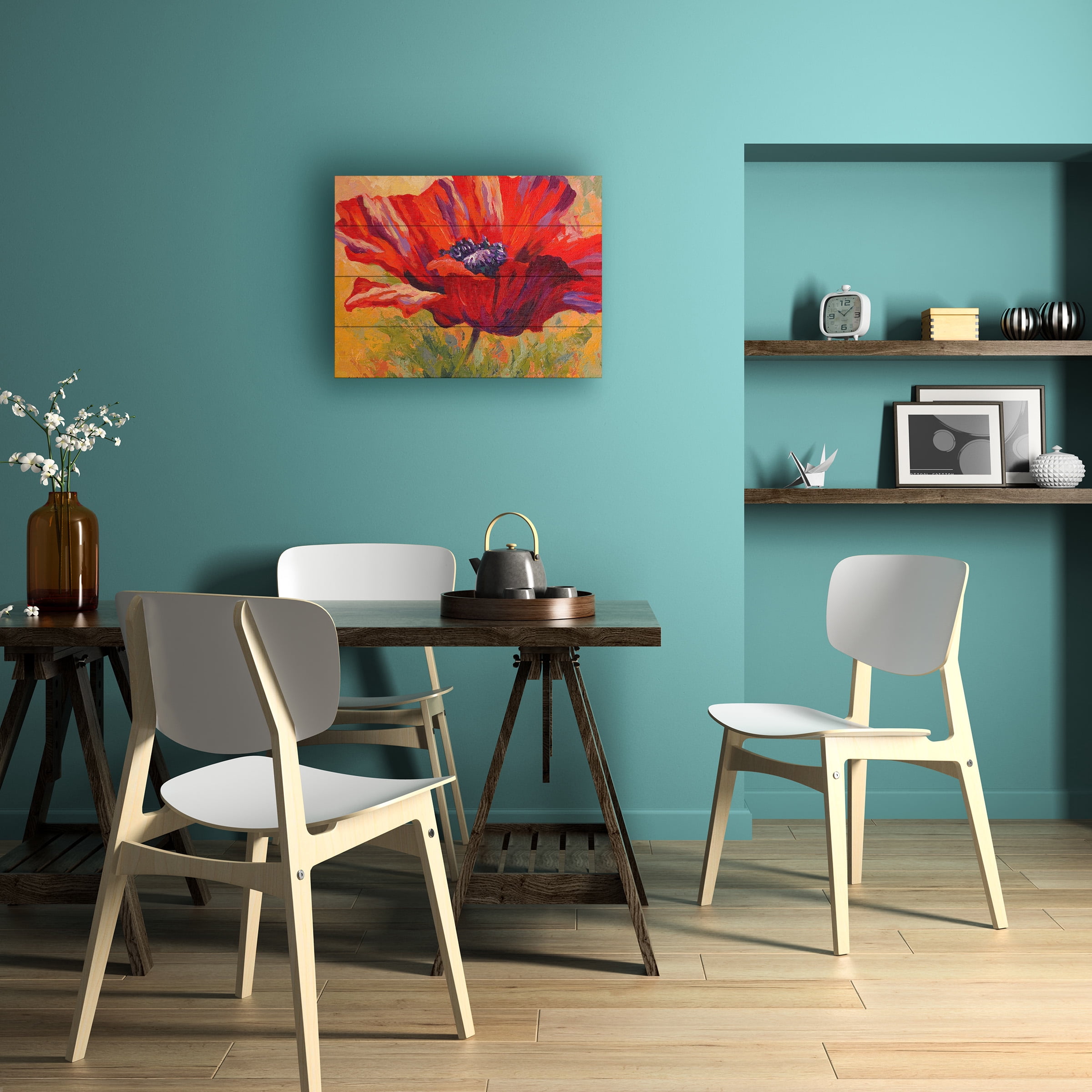 Marion Rose 'Red Poppy II' Wood Slat Art
