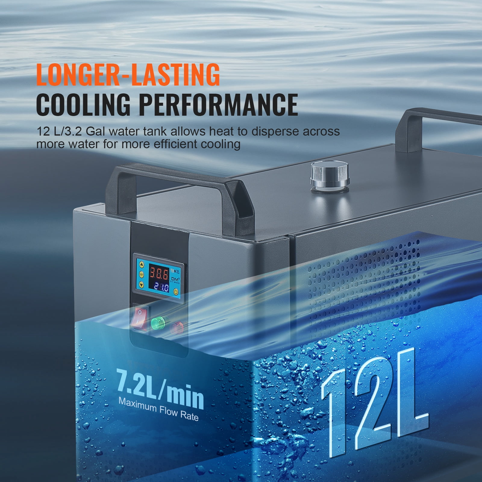KFFKFF Industrial Water Chiller, KH-6000, 200W Cooling System with Compressor, 12L Tank Capacity, 7.8 L/min Max Flow Rate, Suitable for CO2 Laser Engraving Machine