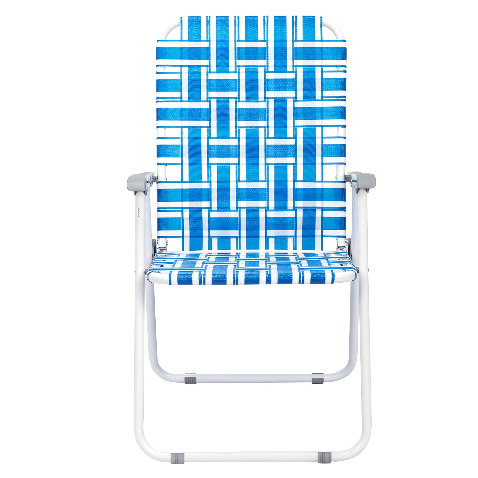 2Pcs Folding Beach Chair, Steel Tube PP Webbing Bearing 120kg Blue & White Strip