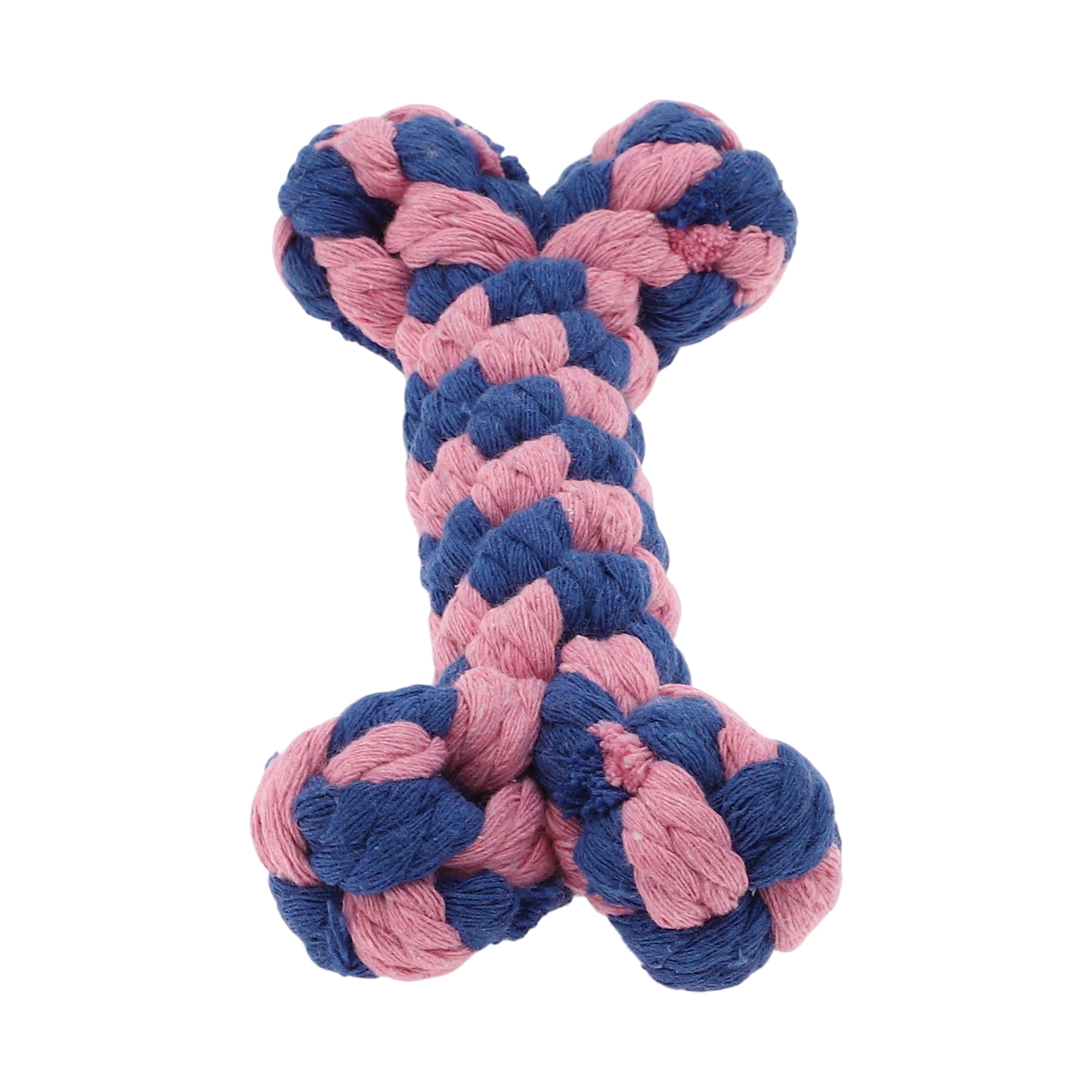 Unique Bargains Durable Cotton Teeth Cleaning Bone Shape Dog Chew Rope Pink Blue