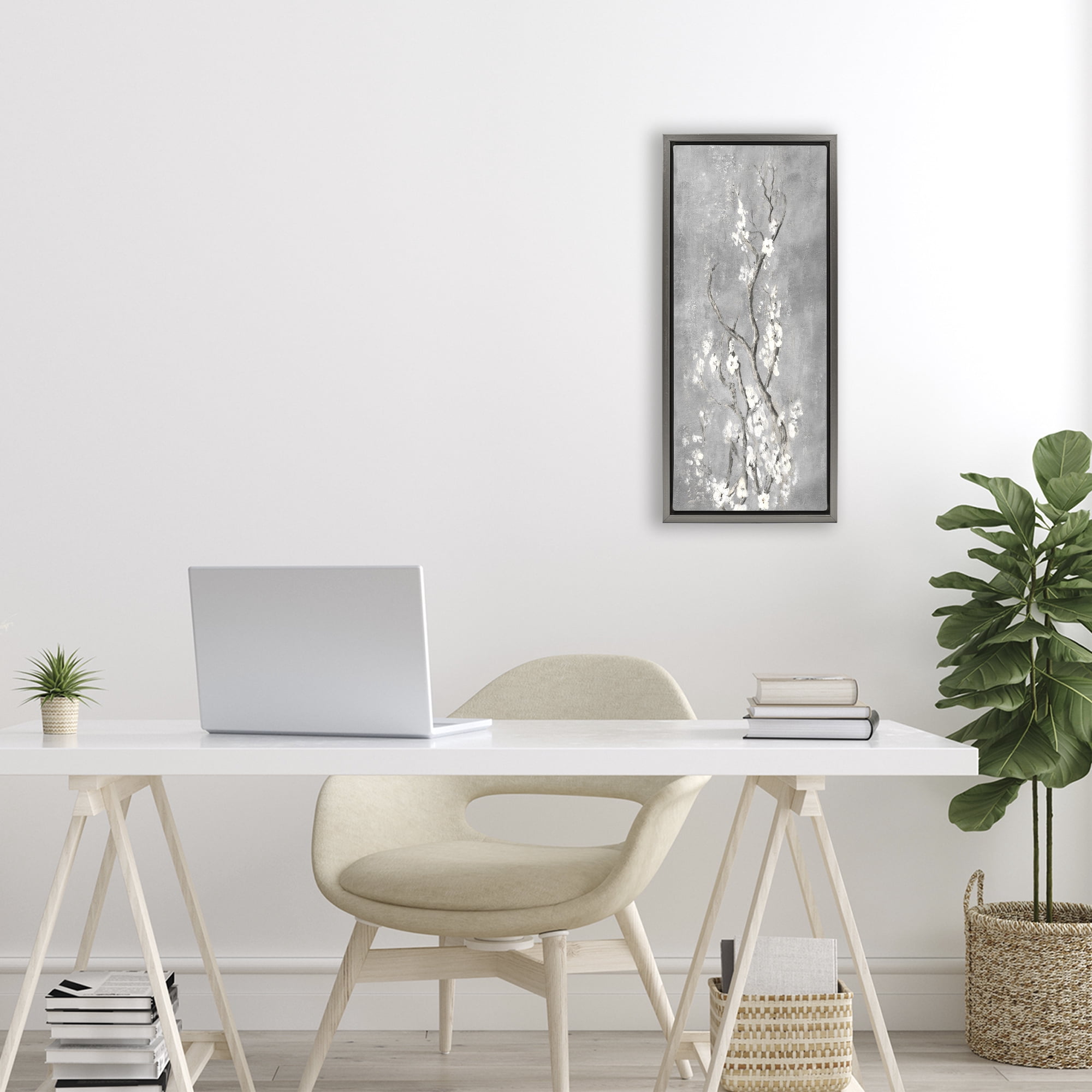 Stupell Industries White Cherry Blossoms Reaching Gray Framed Floater Canvas Wall Art, design by Patricia Pinto