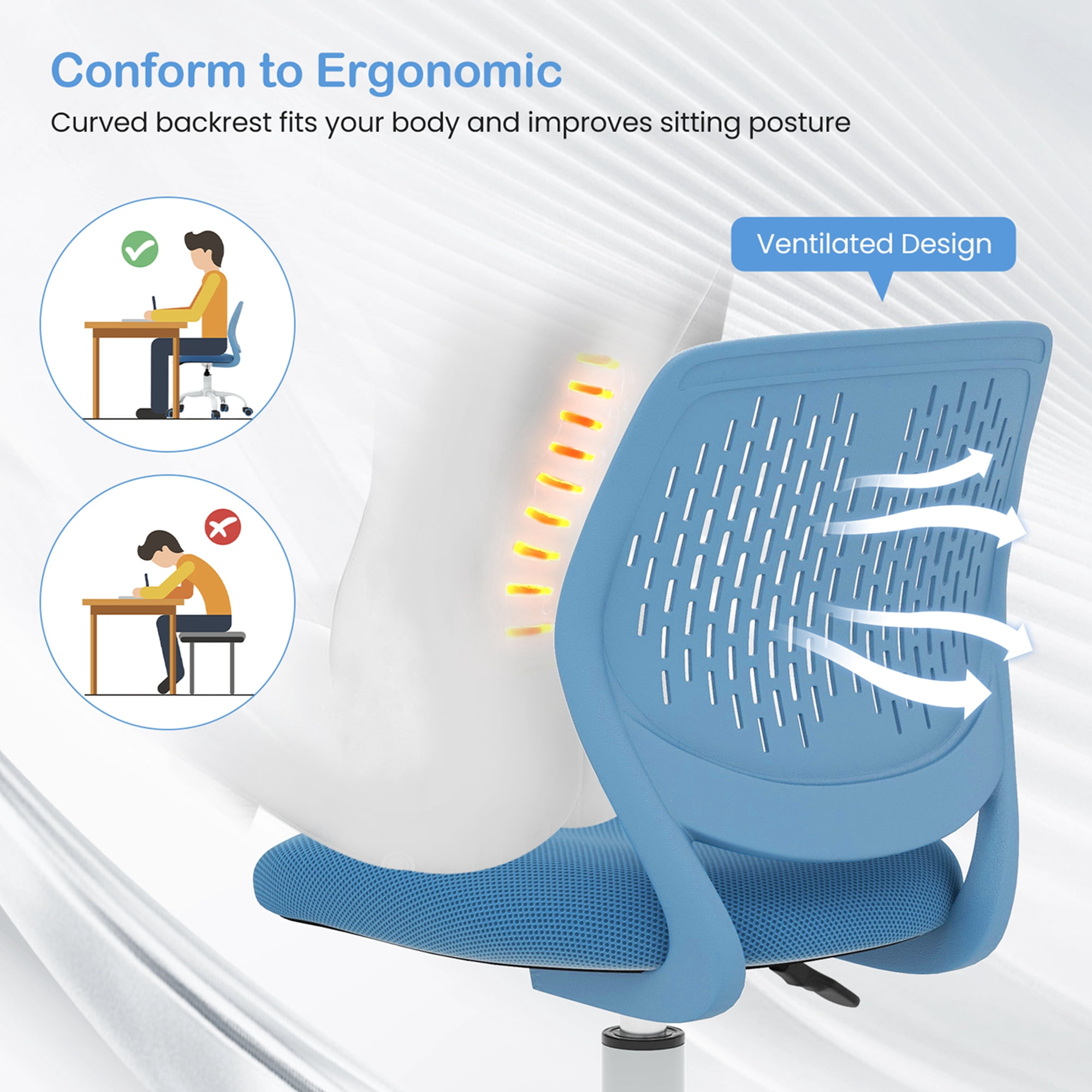 Costway Kids Desk Chair Ergonomic Swivel Children Mesh Study Height Adjustable Blue