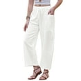thumbnail image 4 of INSPIRE CHIC Wide Leg Pants for Women's Summer Casual Elastic Waist Drawstring Cotton Trousers with Pockets XS White, 4 of 6