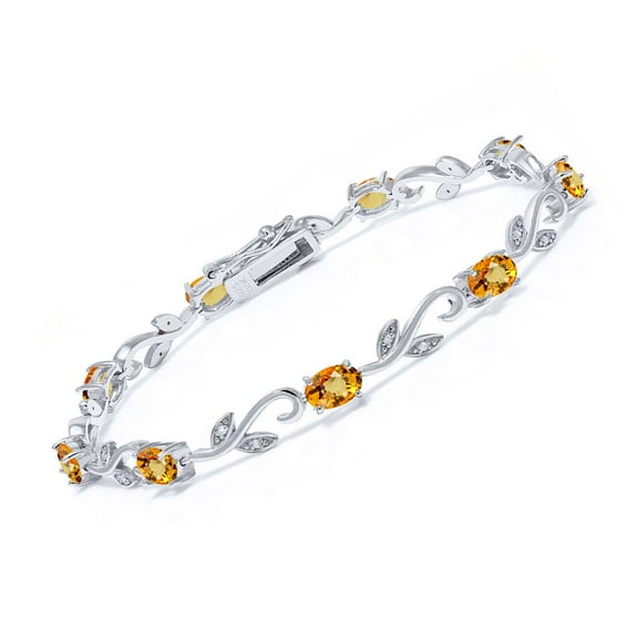 Gem Stone King 5.08 Ct Oval Yellow Sapphire White Diamond 925 Sterling Silver Tennis Bracelet for Women