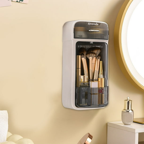Organizador De Pared, Cajón Giratorio De 4 Compartimentos, Plástico Beige, Gris O Azul, Instalación Sin Perforaciones Con Cinta Adhesiva Para Brochas De Maquillaje Y,Vsgery