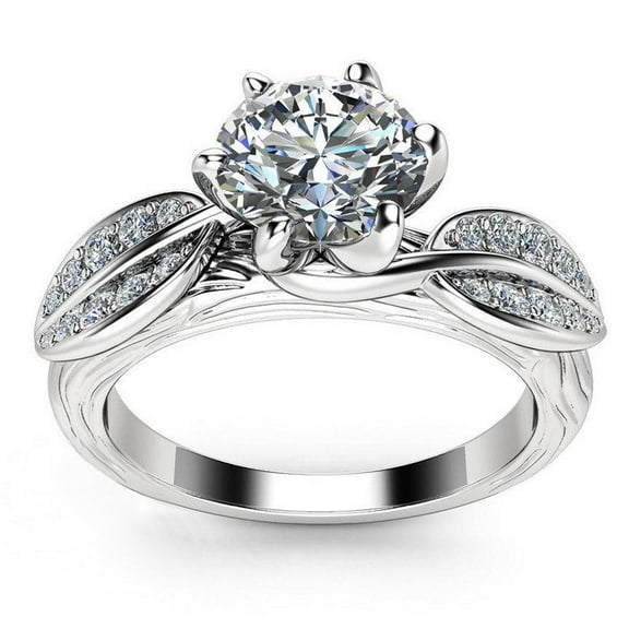 Solitaire Leaf Design Engagement Ring For Women's Gift 1.9 Ct Diamond 14K White Gold Over