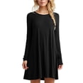 thumbnail image 3 of Mode Robe de Dame de Couleur Unie Col Rond Manches Longues Femmes Robe Courte, 3 of 4
