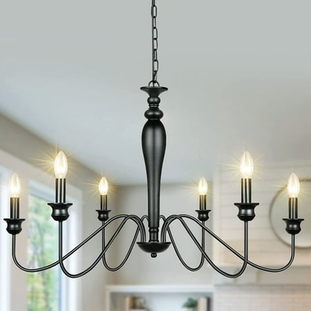 

6-Light Farmhouse Chandelier Black Iron Chandeliers Rustic Industrial Candle Chandelier for Dining Room Living Room Kitchen Bedroom Foyer Barn