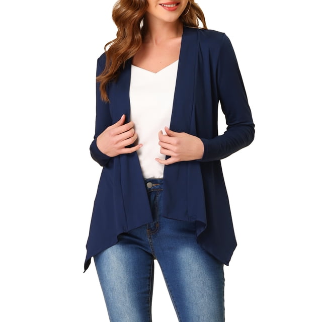 INSPIRE CHIC Cardigan Ouvert à Manches Longues à Imprimé Léopard pour Femme Bleu Foncé S