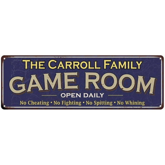 The Carroll Family Gift Blue Game Room Metal 6x18 Sign 206180037662