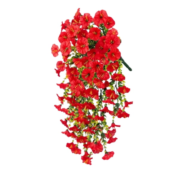 Artificial Petunia Flowers, 2-Piece UV Protected Plastic Hanging Vines, Outdoor Faux Floral Bush For Porch And Patio, Artificial Petunia Flowers For Home Garden And Wedding Decor(Red)