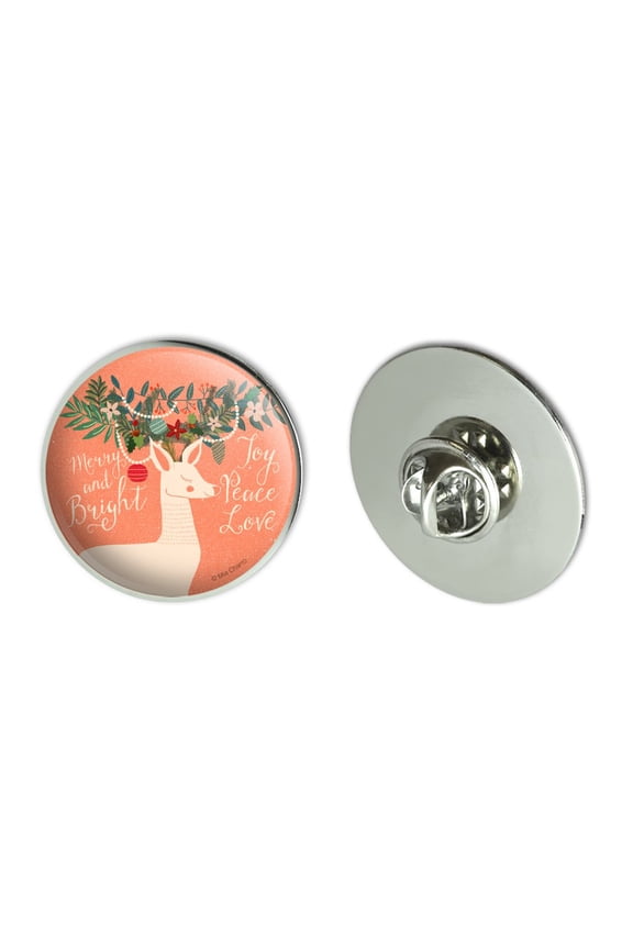 Christmas Deer Merry Bright Joy Peace Love Metal 1.1" Tie Tack Hat Lapel Pin Pinback