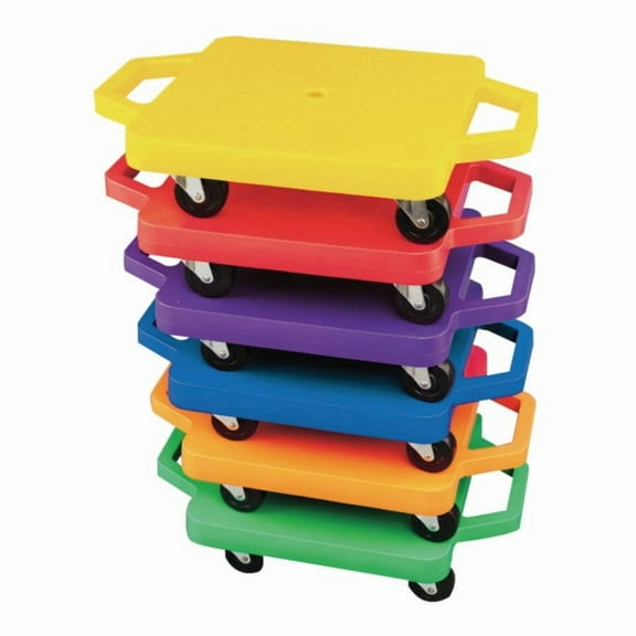 S&S Worldwide 12" Spectrum Play Scooters. Built in Handles Protect Kids Hands. Durable Molded Plastic Base with Non-Marring 2" Wheels Supports up to 200 Pounds.  6 Color Set.