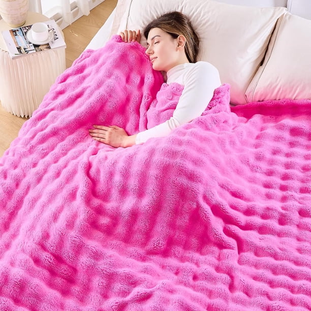 Blanket For Couch Hot Pink Super Soft Flannel Fleece 3D Bubble