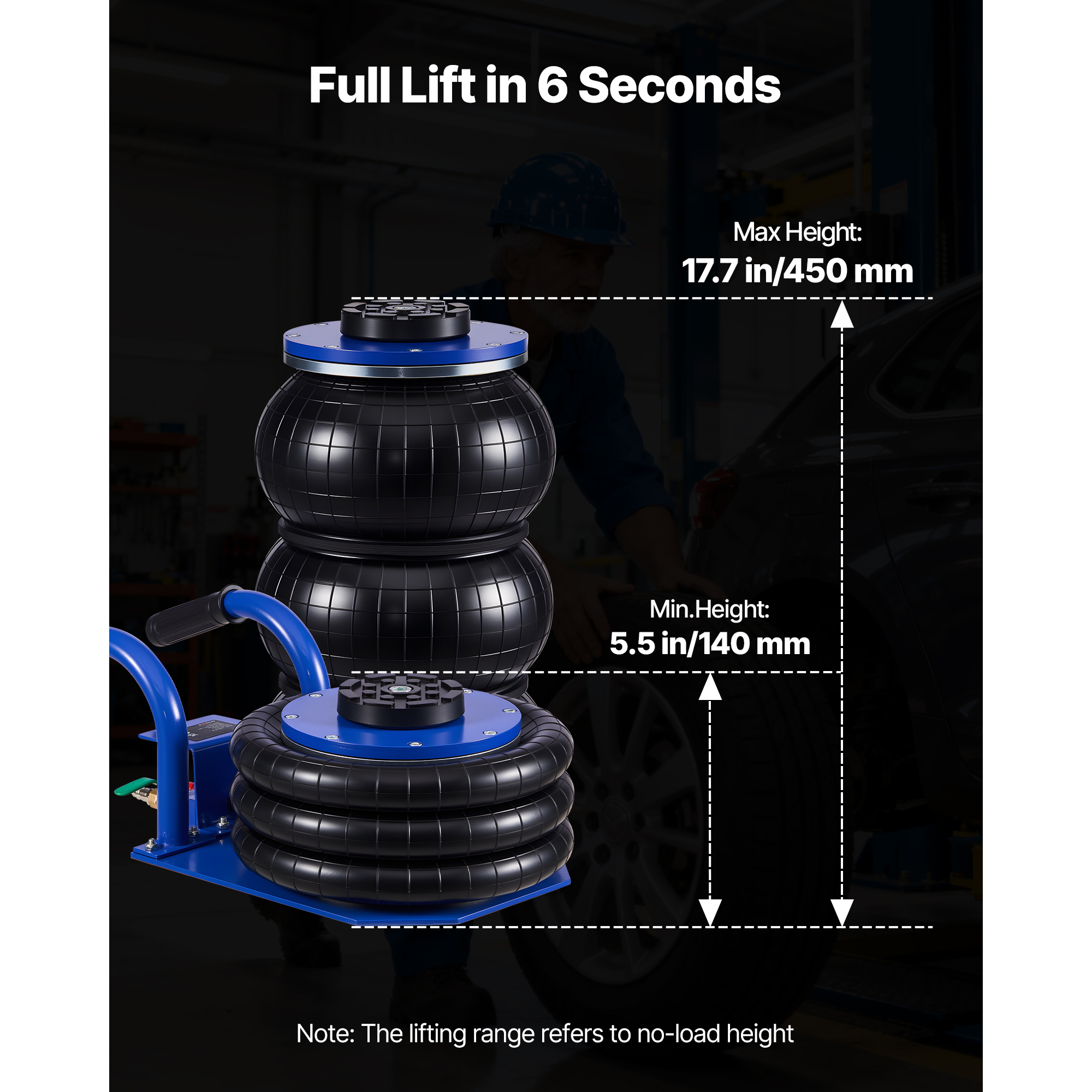 KFFKFF 3 Ton Air Jack, Triple Bag Pneumatic Lifting Tool, Supports Up to 6613 lbs, Lifts to 17.7 inches, Fast Operation in 1-6 Seconds, Compact Handles for Vehicle Repairs and Garage Use