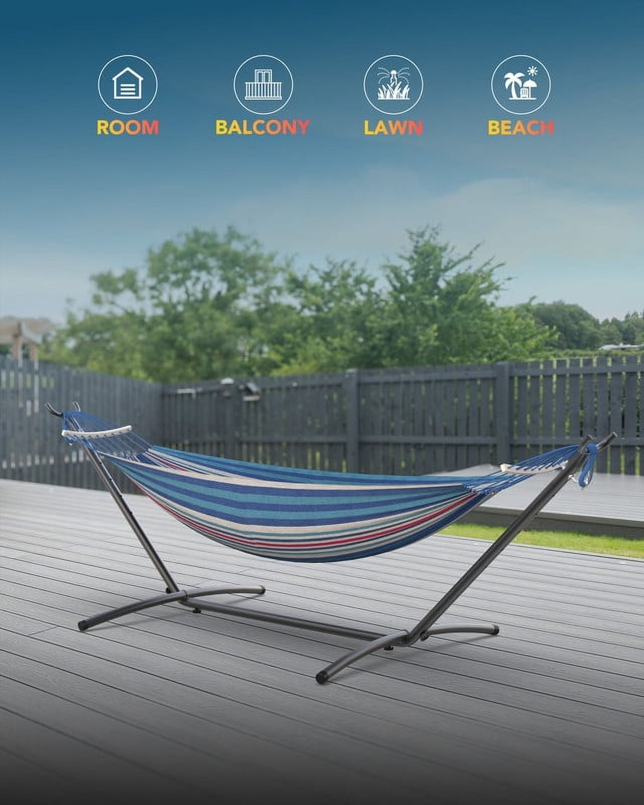 KEESTP Comfortable 2 Person Hammock with Stand,Portable Detachable Brazilian Hammock,450lb Capacity - Fine Blue