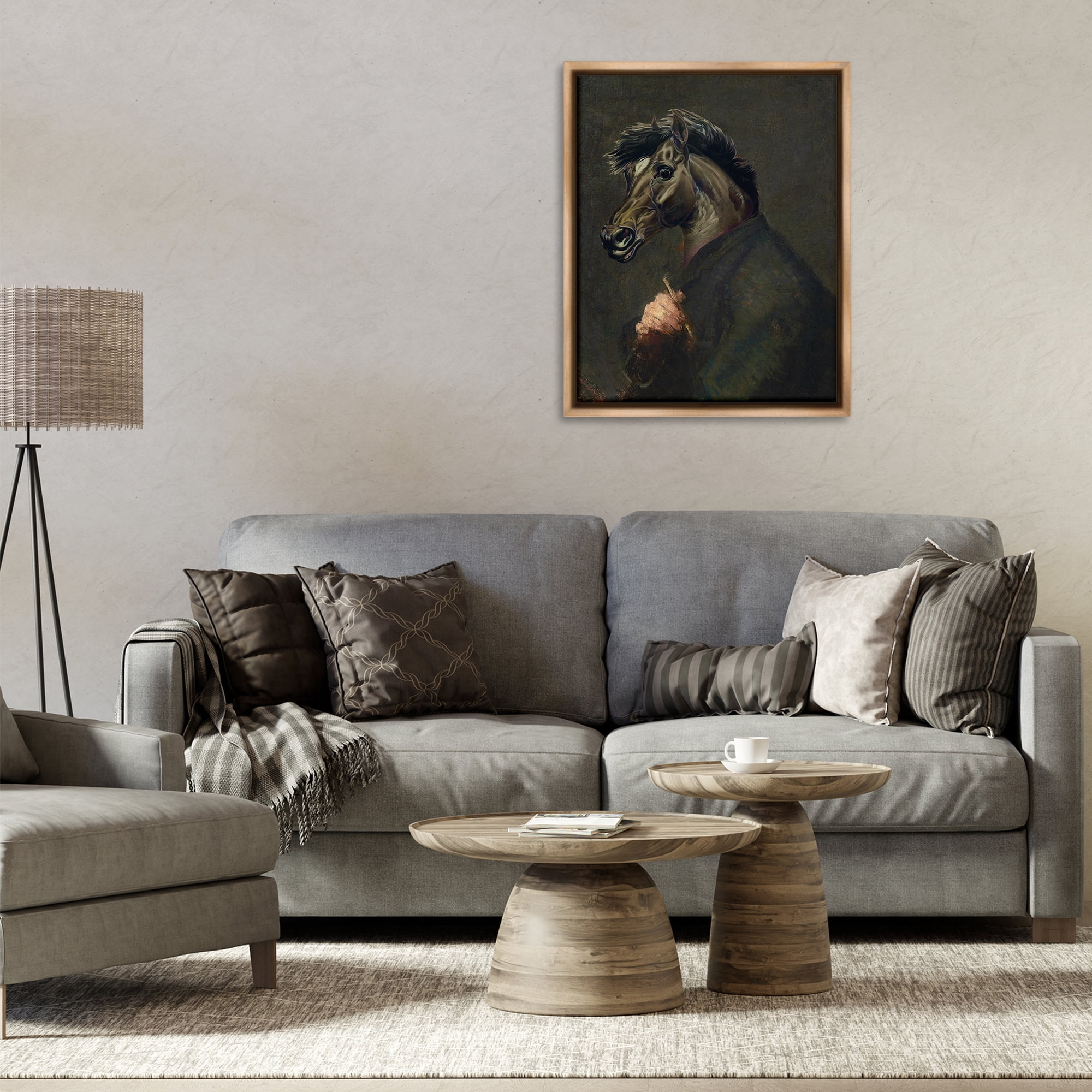Stupell Industries Horse Painter Portrait Novelty & Humor Painting Brown Floater Framed Canvas Art Print Wall Art, 25 x 31