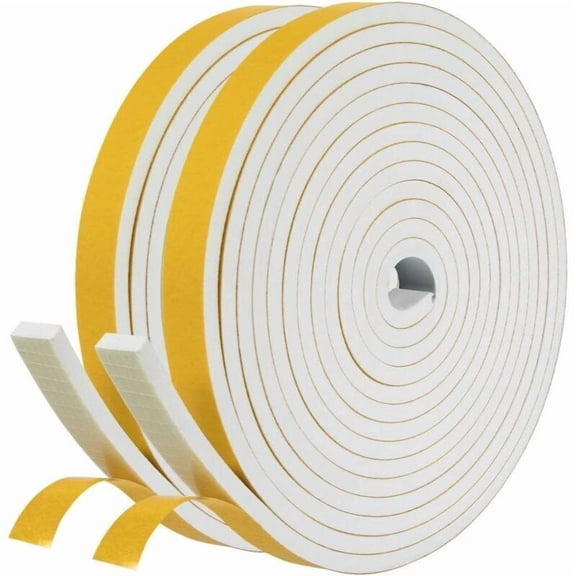 Adhesive Foam Rubber Seal Strip for Doors and Windows, 2 Rolls 12mm x 6mm x 4m (Total 8m), White, Cold and Noise Insulation, Shock Protection