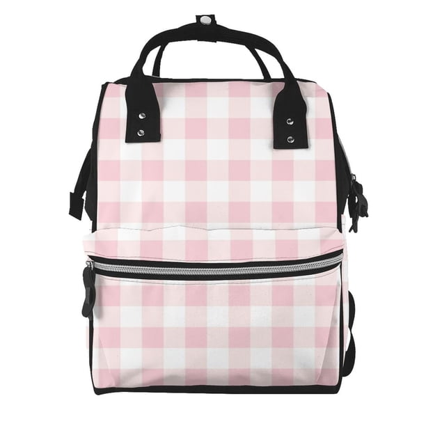Easygdp Pink Checkboard para Bolsa de Bebé de Gran Capacidad con Múltiples Bolsillos, Bolsa de Pañales para Padres, Bolsa de Viaje Organizada y Elegante