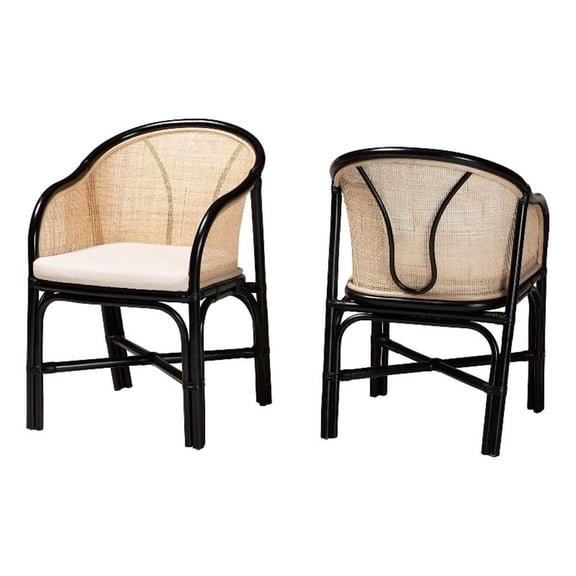 Baxton Studio Miranda Two-Tone Black and Natural Brown Rattan Dining Chair