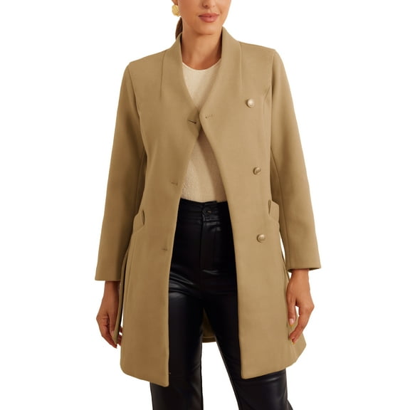 INSPIRE CHIC Button Down Coats for Women's Stand Collar Long Sleeve Belt Winter Long Coat