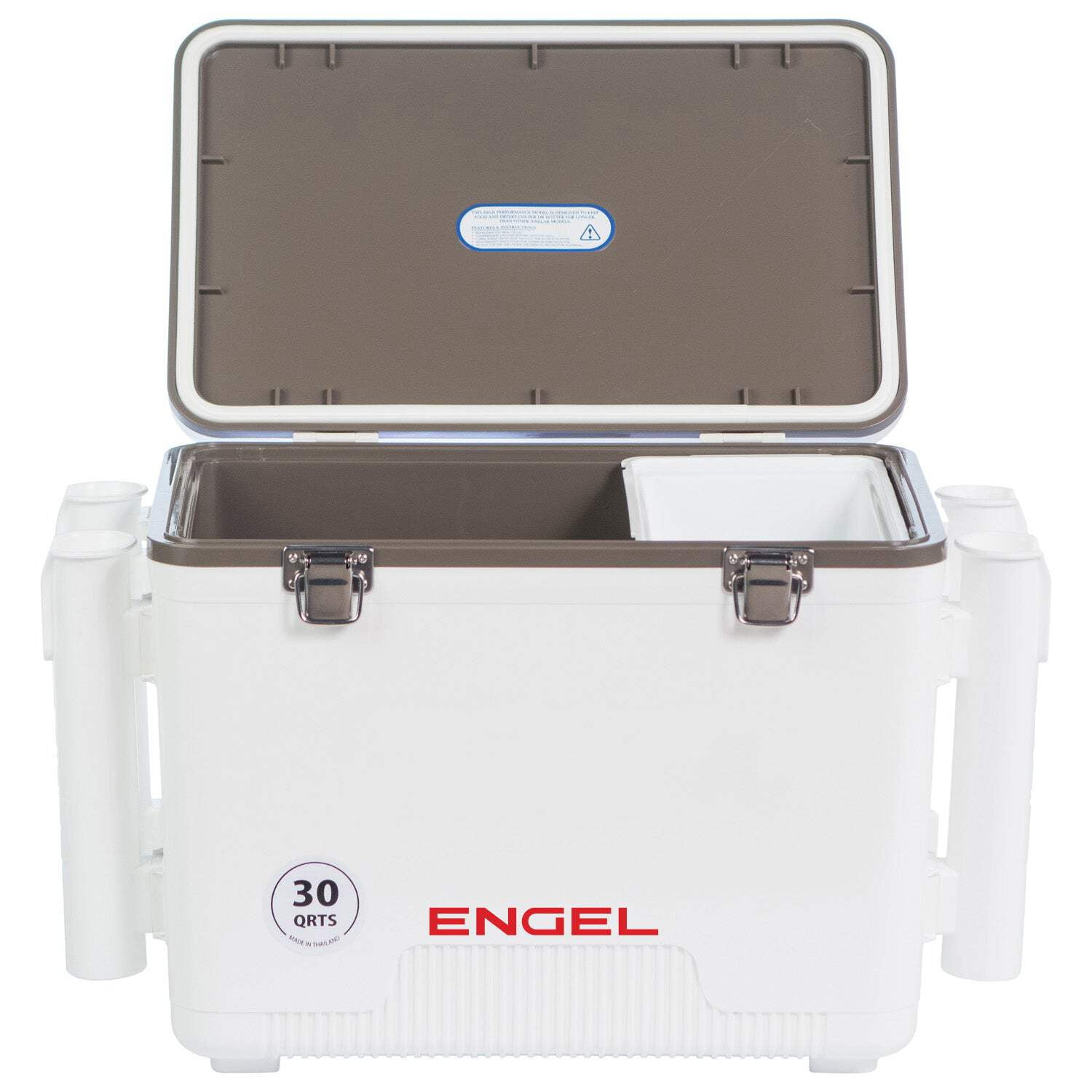 ENGEL 30 Qt Leak-Proof Insulated Drybox Cooler with 4 Rod Holders - Tan