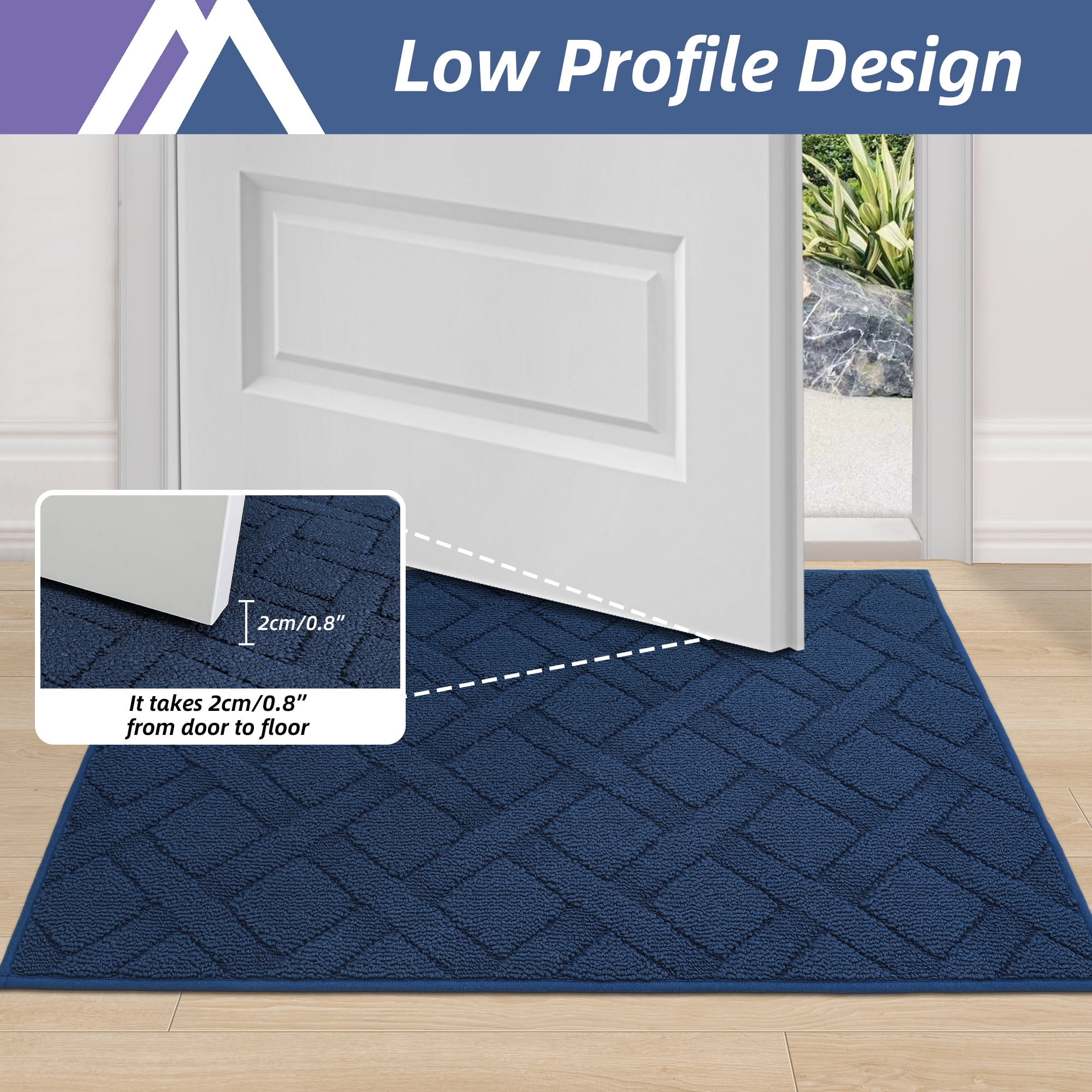 FLOORHUG Indoor Dog Doormat, 32"x48", Non-Slip Front Door Mat for Entrance, Absorbent Resist Dirt Door Rug for Inside, Low-Profile Welcome Mat, Entryway Rug Machine Washable, Blue