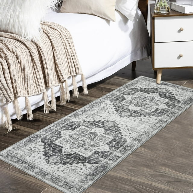 Garvee 2' x 6' Runner Rug Vintage Persian Distressed Rug No-Slip Stain-resistant Low Pile Runner Rug for Hallway Kitchen Home Decor, Gray