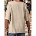 thumbnail image 4 of Camiseta Informal Holgada de Corta con Cuello Redondo y Botones de Algodón y para Mujer, Estilo Formal y de Trabajo Caqui L, 4 of 7