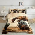 thumbnail image 2 of Manfei Farm Animal Horse Queen Comforter Set,Western Cowboy Bedding Sets,Green Cactus Bedding Comforter Set For Adults,Microfiber Bedroom Decor Reversible,3pcs, 2 of 8