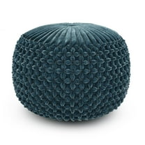 Renee Boho Round Pouf in Teal Velvet Fabric