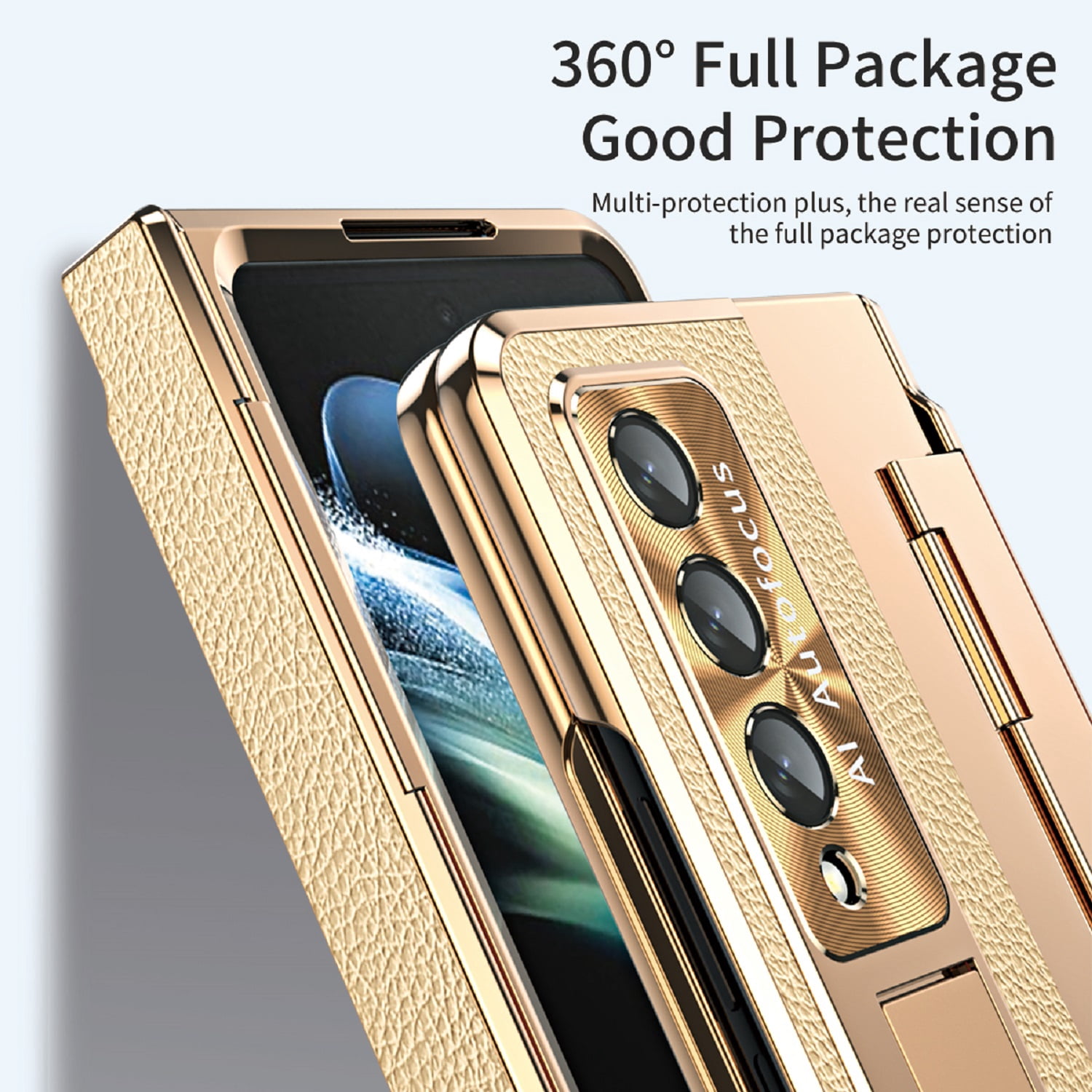 Dteck for Samsung Galaxy Z Fold 4 Case with Screen Protector, Hinge Protection Case Full Body PC Protective Phone Case with Kickstand for Samsung Galaxy Z Fold4 5G,Deep Gold