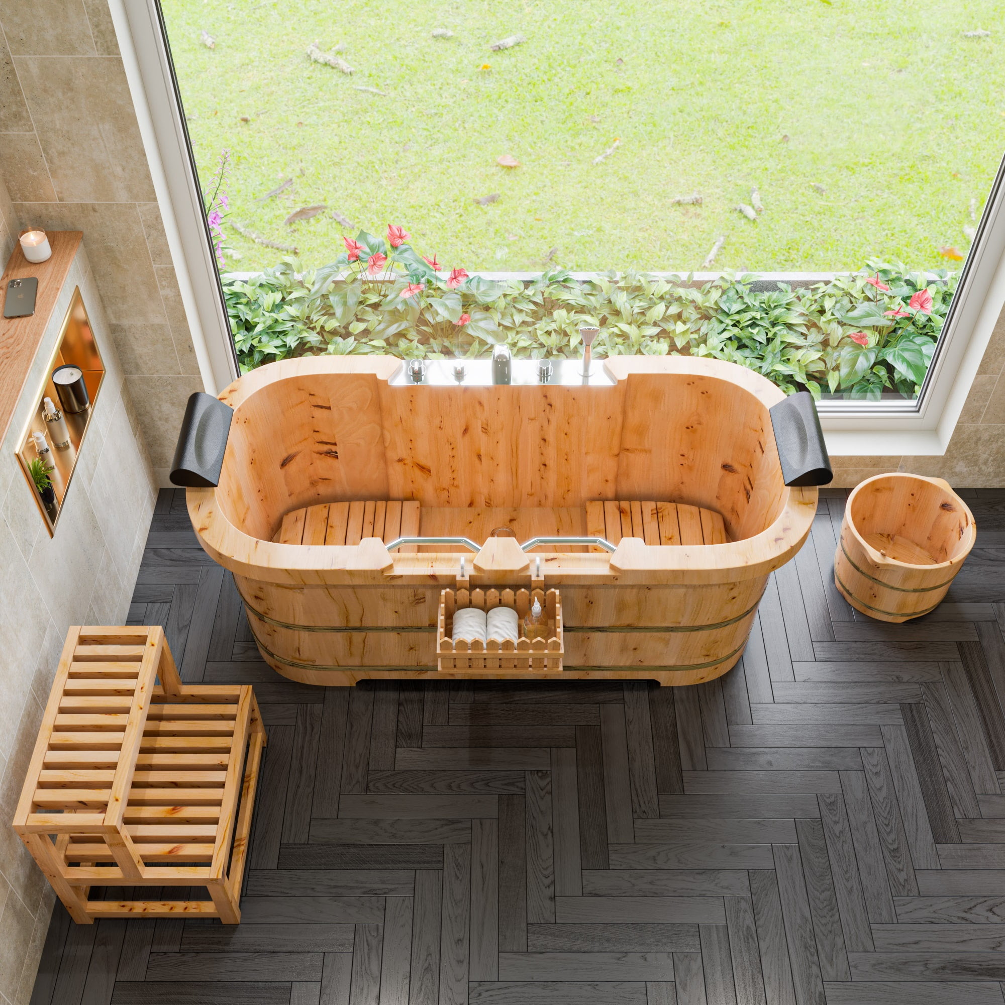 ALFI brand AB6604 Round Wooden Cedar Foot Soaking Tub