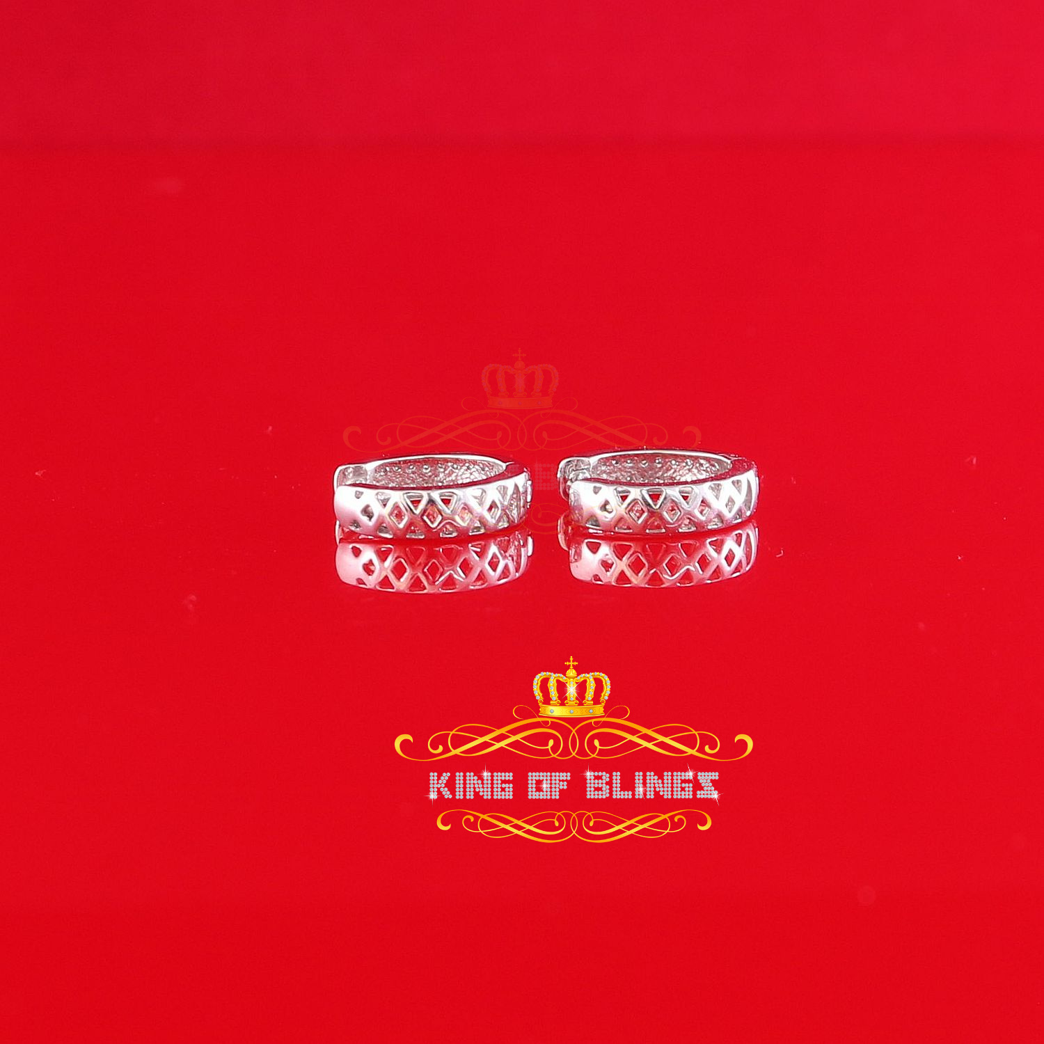 King of Bling's 0.15ct Diamond 925 Sterling Silver White Hoop Stud Earrings For Men's / Women's