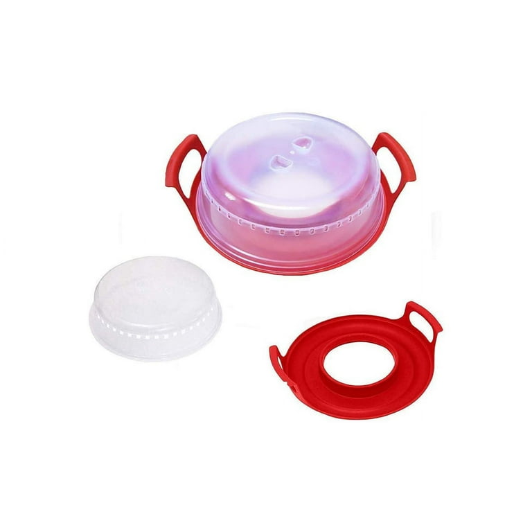 Set of 2 Microwave Plate Covers and Plate Caddy Set with Adjustable Steam  Vents BPA Free Kitchen Accessory 