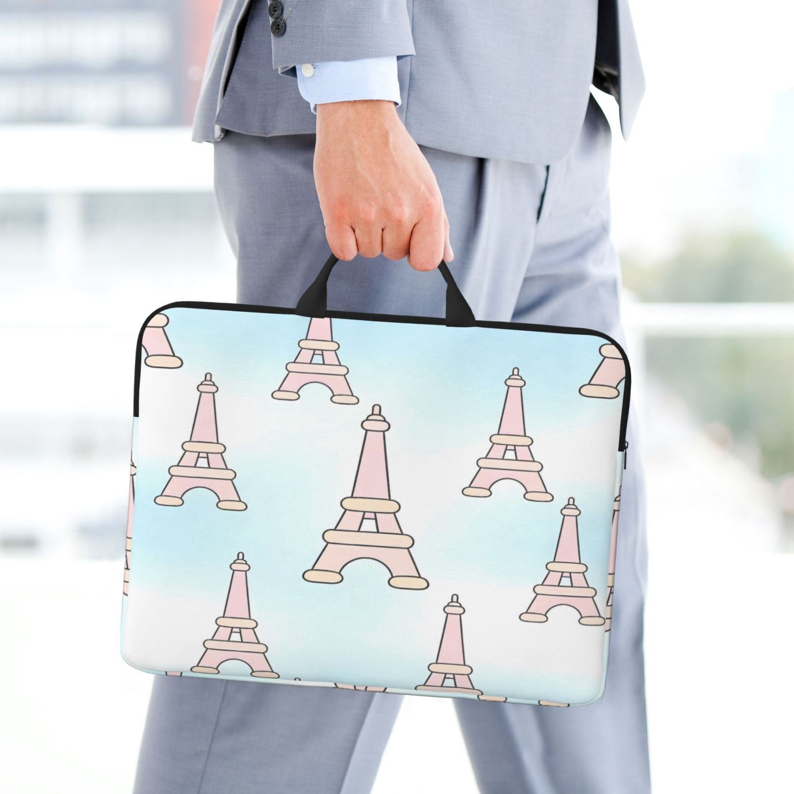 Laptop Sleeve Bag For Women Men 14inch Waterproof Durable Protective Computer Carrying Cover Handle Laptop Case Bag Eiffel Tower (3)