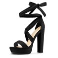 thumbnail image 1 of Sandalias de Tacones de Plataforma con Cordones Allegra K Negro 36, 1 of 7