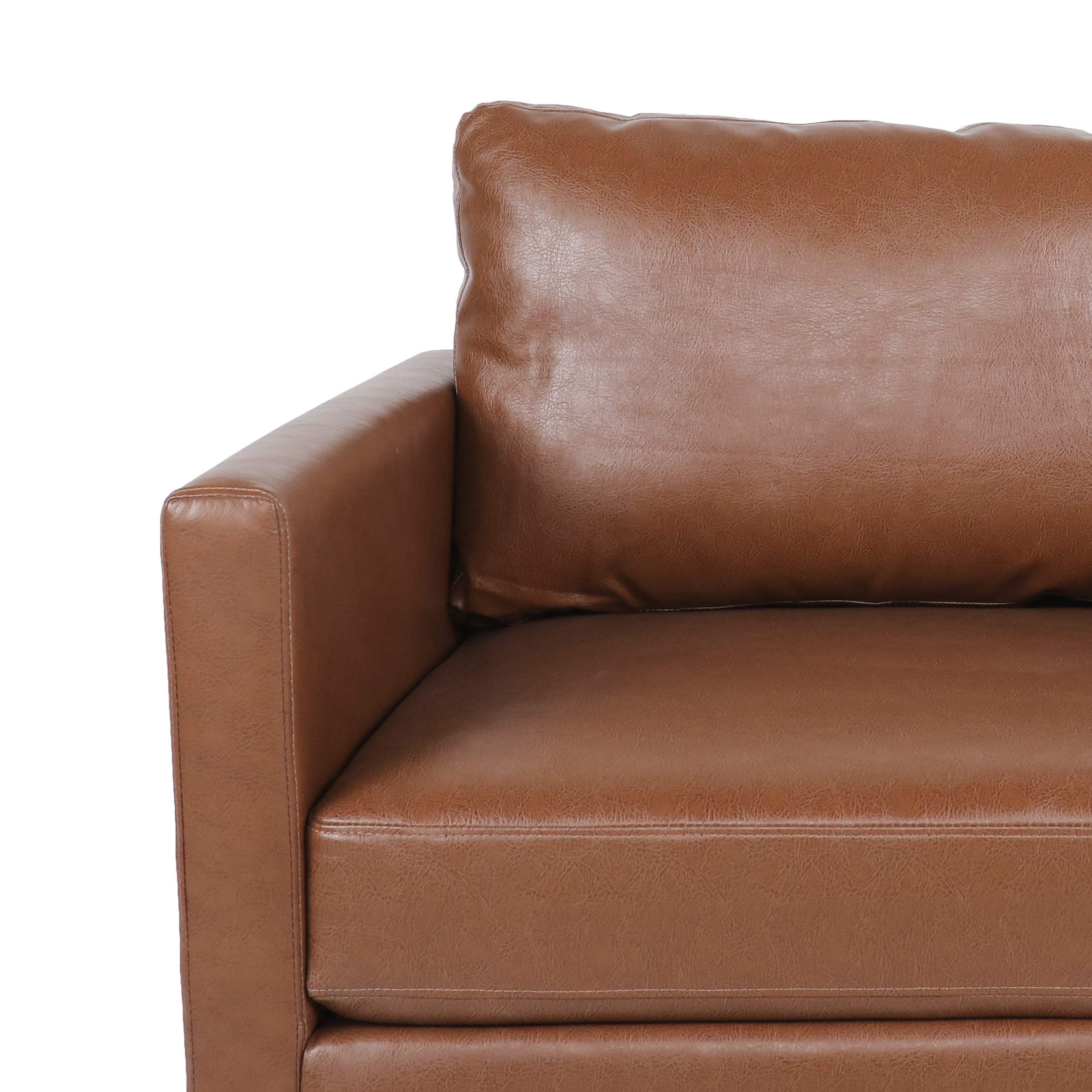 Noble House Carey Faux Leather Club Chair, Cognac Brown and Dark Brown
