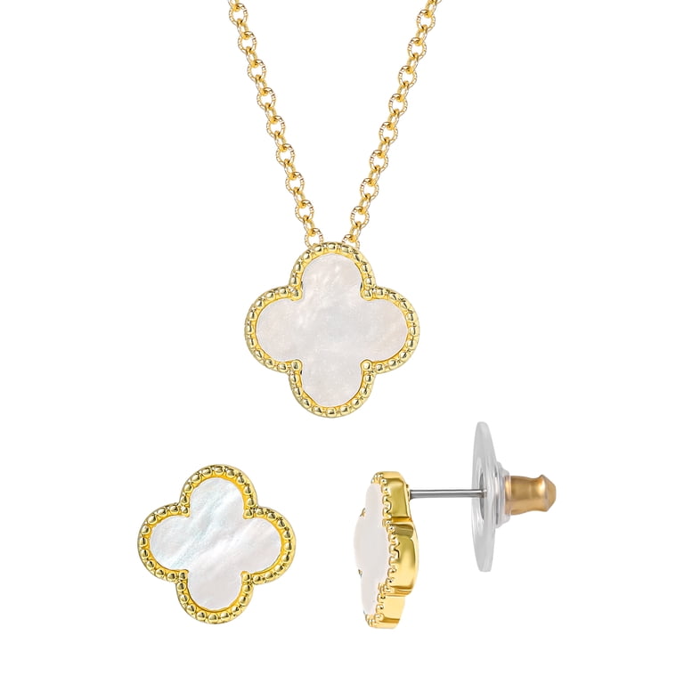 Believe by Brilliance Clover Pendant and Earring Set, Gold photo 2