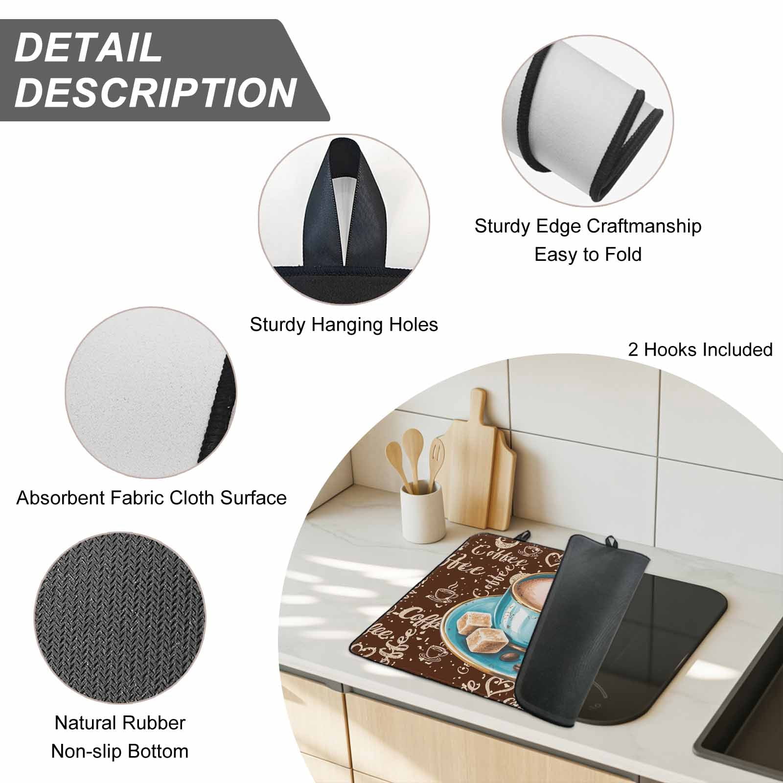 Coffee Stove Top Cover for Electric Stove, Heat-proof & Non Slip Glass Top Stove Cover Protector, Brown Teal Pastoral Vintage Art Kitchen Flat Cooktop Rubber Mat 24x21 Inches