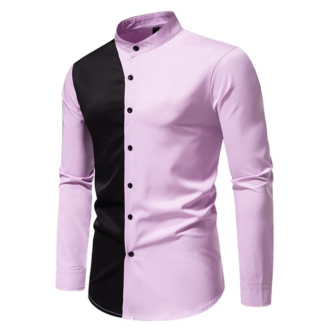 KIHOUT Longues Chemises à Manches pour Hommes Mode Décontractée Patchwork à Carreaux Col Rabattu Chemise à Boutons Blouse PP/TG