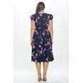 thumbnail image 3 of Navy Red Large-X-large Size Women's Short Puff Sleeve Midi Floral Cocktail Flare Tea Party, Formal and Casual Dresses, 3 of 5