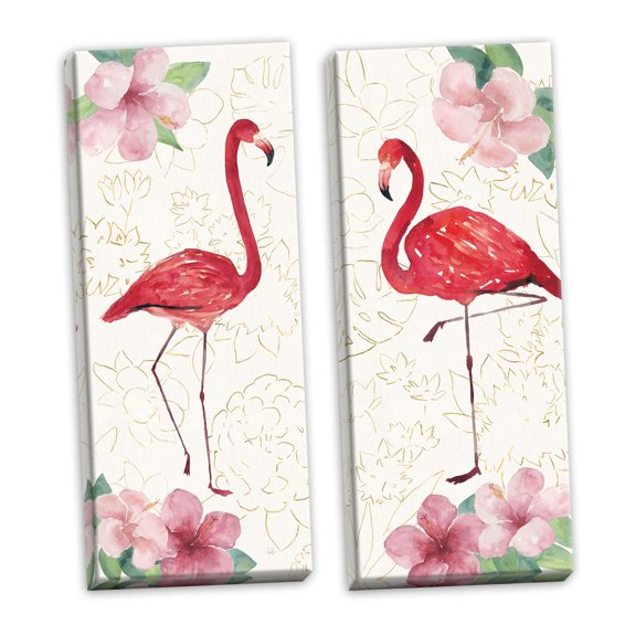 Gango Home Decor Shabby-Chic Tropical Fun Bird VI & Tropical Fun Bird VII by Harriet Sussman (Ready to Hang); Two 8x20in Hand-Stretched Canvases